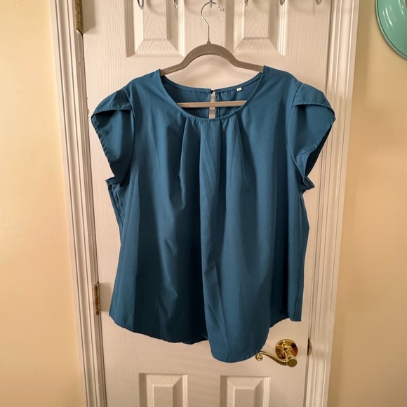 Teal Puff Sleeve Cap Blouse Relaxed Fit - Picture 1 of 4